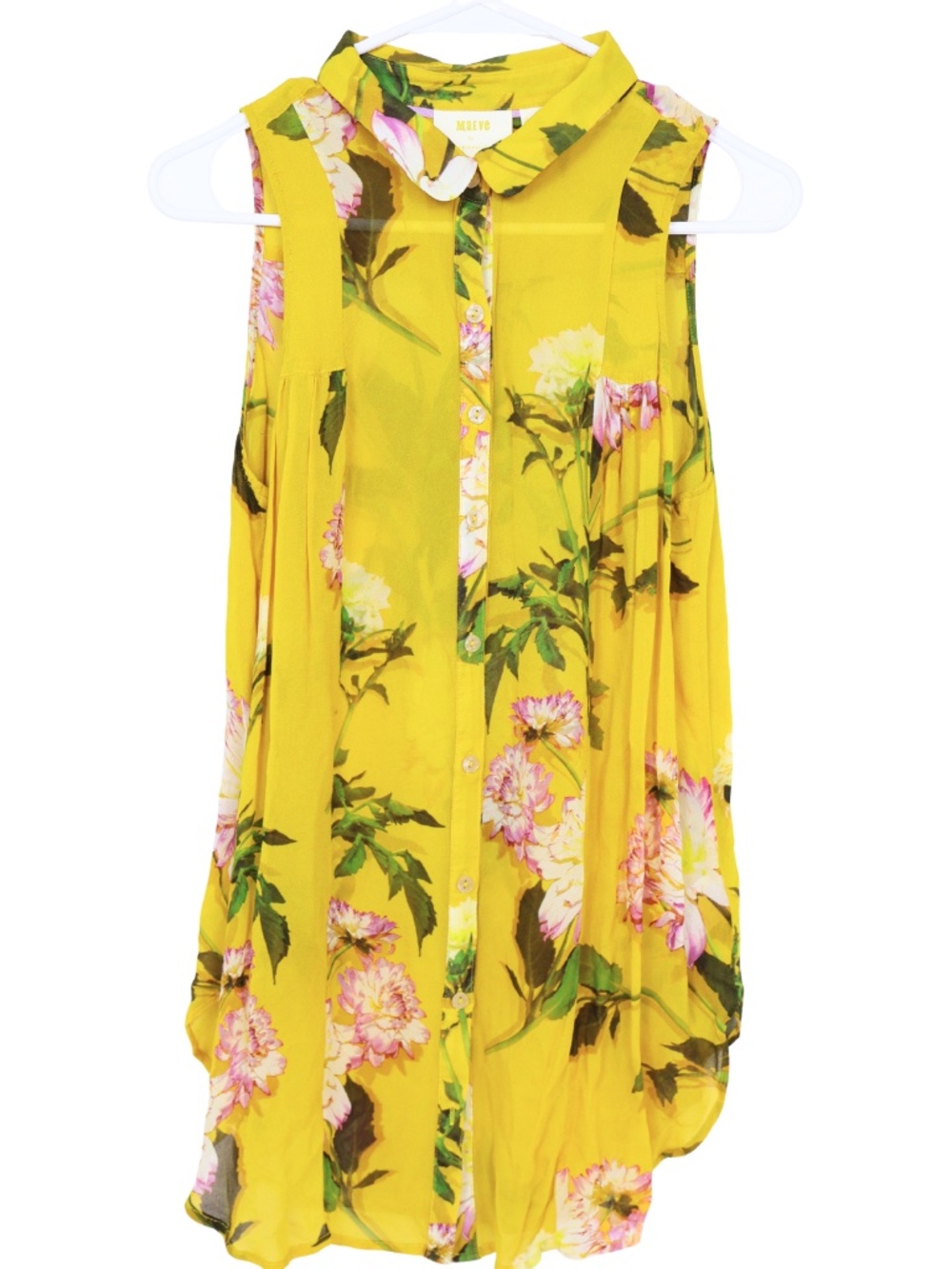 Anthropologie Maeve Yellow Floral Tank Blouse Size 6 Sleeveless